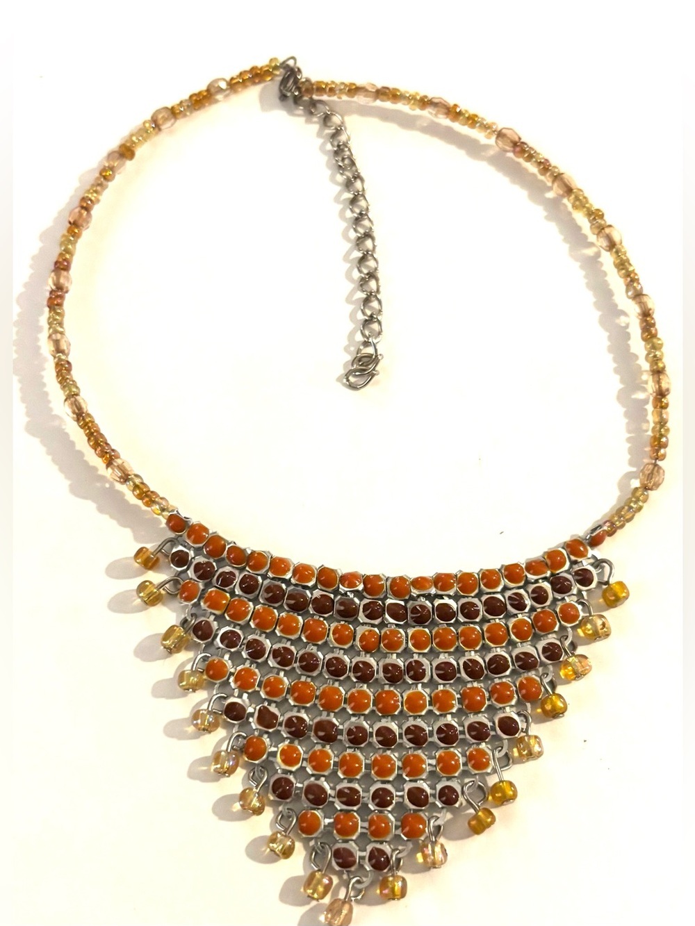 Vintage Amber-Tone Multi-Row Bib Necklace